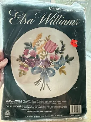 Floral Festive Pillow Kit  12  Diameter Elsa Williams Crewel Embroidery 00405 • $29