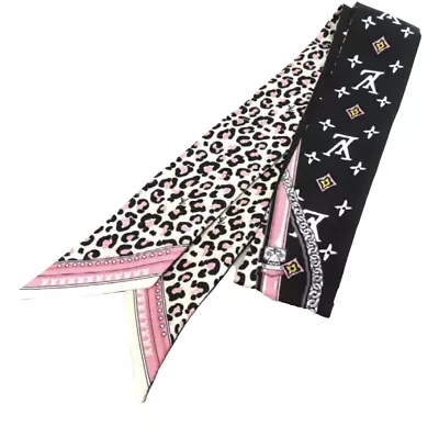 LOUIS VUITTON Bandeau BB Wild At Heart Scarf Noir Leopard Silk M00415 • £240.97