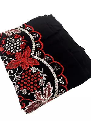 Vintage Fabric Material Black Cotton Embroidered 2m X 1.35m Sewing Burn Tested • $28.49