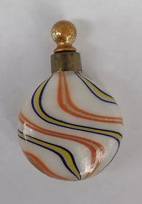 Antique Blown Glass Wht/Org/Blk/Yel Swirl Miniature Perfume Scent Bottle-Germany • $35