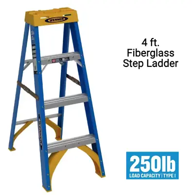 4 Ft. Fiberglass Step Ladder (8 Ft. Reach Height) With 250 Lb. Load Capacity • $106.99