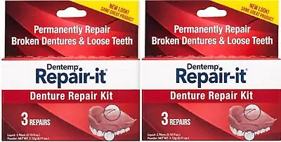 $13.89 • Buy Dentemp DOC REPAIR-It Denture Repair Kit 3 Repairs/Box ( 2 BOXES ) Red