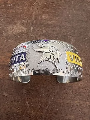 Native American Navajo Mens Bracelet NFL Minnesota Vikings Cuff Stunning Work #A • $115