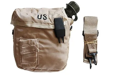 Used USGI Collapsible Water Canteen / NEW Canteen Cover W Strap 2 Qt Desert Tan • $21.97