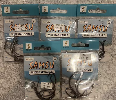 5 Packs Samsu Wide Gap Kahle Hooks Size 2/0 • $12.99