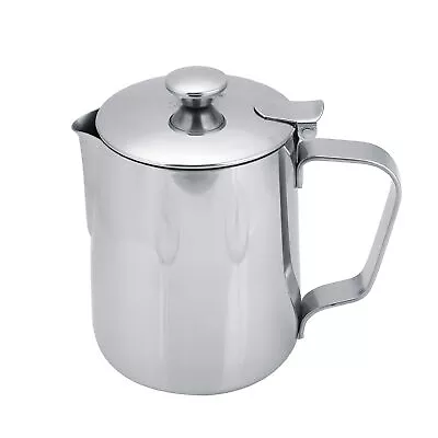 350ml Stainless Steel Milk Frothing Pitcher Jug With Lid For Latte Coffee Ar REL • £16.09