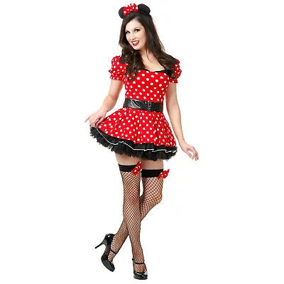 Women's Miss Mouse Polka Dot Pin Up Halloween Costume Dress Headpiece Belt L XL • $7.16