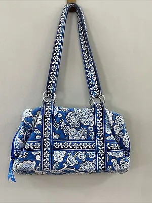 Vera Bradley Blue Lagoon Squared Away Zip Shoulder Handbag Bag Purse Retired • $56.99
