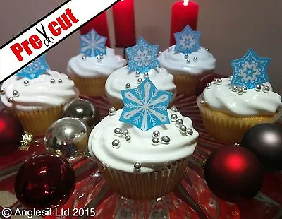 £3.79 • Buy Pre-cut Christmas Snowflake Mix Edible Wafer Paper Cup Cake Topper Decorations