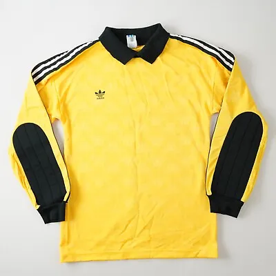 Vintage 90s Adidas Goalie Soccer Jersey Elbow Padded Stripe Yellow Mens Size S • $28