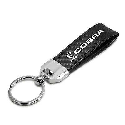 Black Leather & Carbon Fiber Key Chain Black Stitching - Ford Mustang Cobra • $26.99
