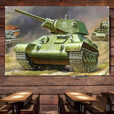 Soviet Union T-34 Medium Tank Wall Banner Military Art Poster Wall Decor Flag • $27.20