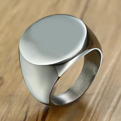 Blank Solid Top Men Signet Ring Band Stainless Steel Biker Gift Fashion Jewelry • $4.99