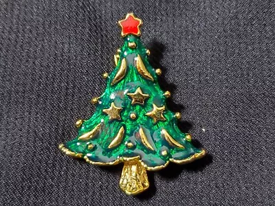 Vintage Christmas Pin Brooch ~ AAi Christmas Tree Red Green Gold Enameled 1.75  • $9