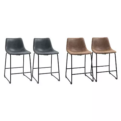 Counter Height Bar Stools Set Of 2 W/ Footrest Vintage PU Leather • $107.99