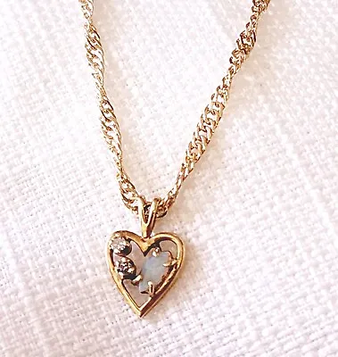Vintage Gold Plated Opal Heart Necklace  20  Chain Charm Is 1/2 Inch. • $22