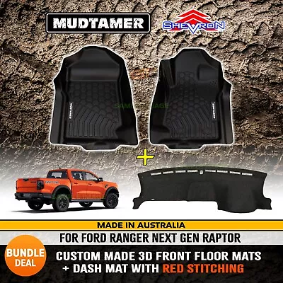 MUDTAMER 3D Custom Floor Mats + DASH MAT RED ST Next Gen Ranger RAPTOR 5/2022-24 • $284.95