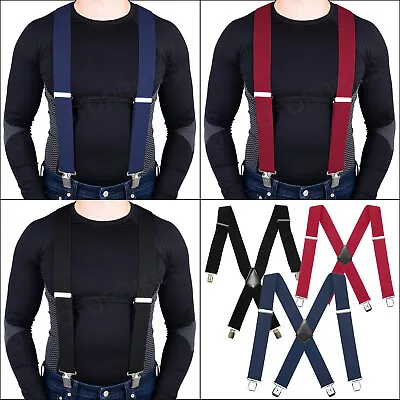 Mens Rider Braces X Shape Heavy Duty 50mm Wide Strong Clips Elastic Suspenders • £9.99