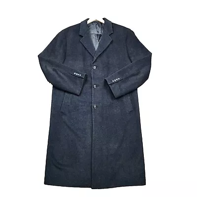 London Fog Coat Mens 50 Black Wool Long Trench Overcoat Jacket Lined Pockets XL • $38.87