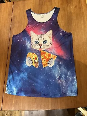 Fantasy Galaxy Cat Tank Top Graphic Round Neck Sports Tee (Size S NEVER WORN) • £5.50