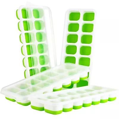 Ice Cube Tray 4 Pack Silicone Ice Tray 14 Ice Cube Molds With Lids Stackable • $10.18