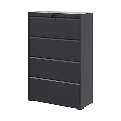 4 Drawer Lateral File Cabinet Black Metal Lateral Filing Cabinet For Home Of... • $408.71