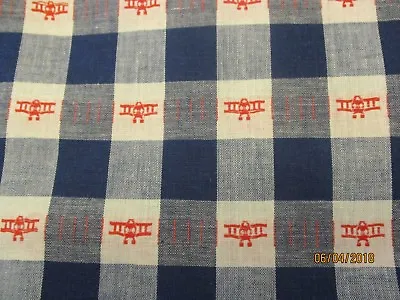  3 Yds Vintage WOVEN PLAID FABRIC BI PLANE Patriotic Red White Blue Vintage  • $22.99