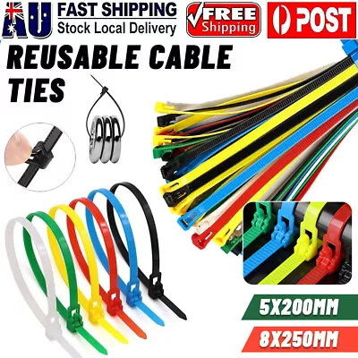 Up To 100X Cable Ties Zip Nylon Plastic Releasable Reusable Wraps Ratchet Wire • $7.50