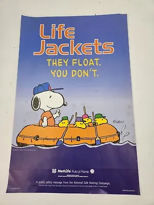 VTG Snoopy Peanuts Charles Schulz Poster MetLife Life Jacket Boater Safety 1998 • $18.99