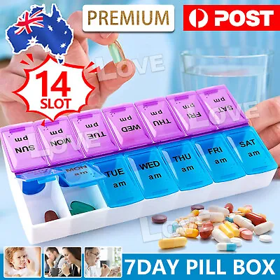 14 Slot 7Day Pill Box Dispenser Medicine AM/PM Medication Organiser Week Case AU • $9.95