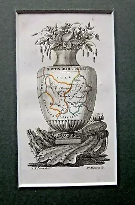 1823 Nottingham Derby Antique Map Perrot Migneret Miniature Exquisite Design  • £14.99