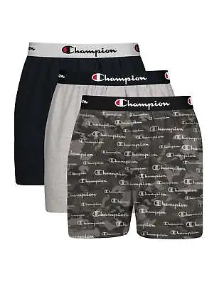 Champion Boxers Mens 3 Pack Cotton Stretch Everyday Comfort Camo Grey & Assorted • $24