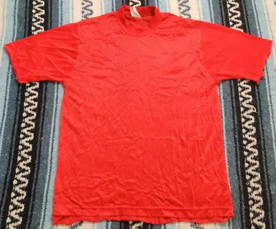 Vintage 80's Red Mesh Fab Knit Made In USA Short Sleeve Jersey T Shirt Sz Medium • $9.99