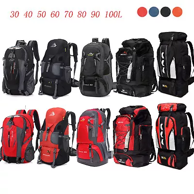 30 50 60 70 80 90 100L Hiking-Camping Backpack Waterproof Travel Rucksack Bag • £18.99