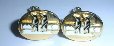 Vintage Gemsco Gold Tone Enameled Cuff Links Penguins Walking On Icebergs • $19.99