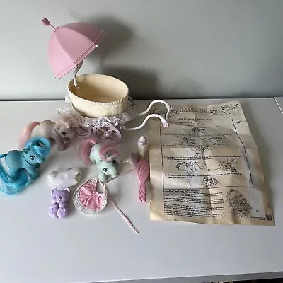 Vintage 1980’s Hasbro My Little Pony G1 Baby Cuddles + Buggy Accessories MLP • £37.50