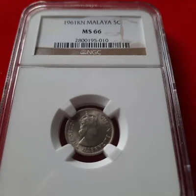 Malaya 5 Cents 1961 KN MS66 NGC KM#1 Elizabeth II $89.00 OBO • $89