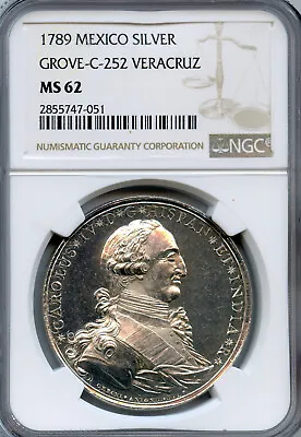 MEXICO. Veracruz. Charles IV Silver Proclamation Medal 1789.  NGC MS62 Bright • $2500