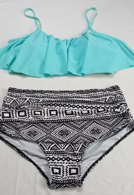 Unique & Classic Womens Size Mint Green Ruffled 2 Piece Bathing Suit  5XL • £14.45