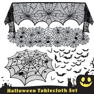 Halloween Tablecloth Table Lace Runner Cover Spider Web Cobweb Party Decoration • £1.99