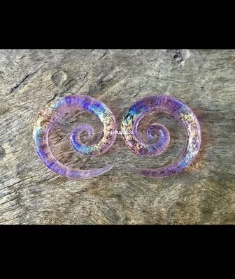 00g /10mm Transparent Pink With Rainbow Dichroic Glass Spiral Plug Tapers • $75