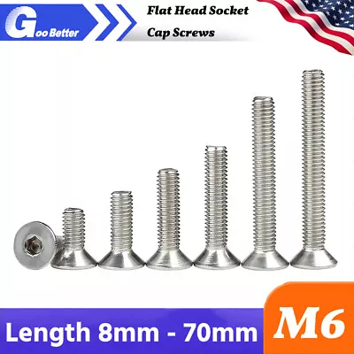 M6 A2 Stainless Steel Flat Head Socket Cap Screws Metric DIN 7991 Length 8-70mm • $6.38