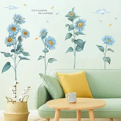 Daisy Flower Wall Sticker Blue Sunflower Wall Decal Garden Floral Wall Decor DIY • £7.99