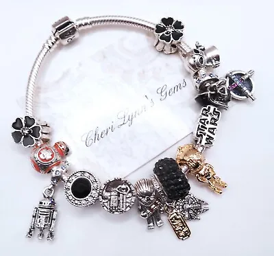 Pandora Silver Bracelet With Movie Characters & Black Cz Star War Charms! • $99