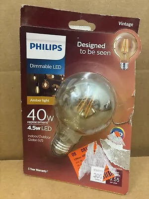 Philips Vintage Dimmable 4.5w LED Amber Light Indoor/Outdoor Globe G25 Bulb • $19.99