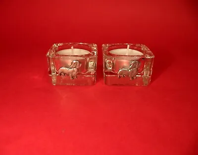 Dachshund Motif On A Pair Of Square Glass Tea Light Candle Holders Mum Xmas Gift • $22.39