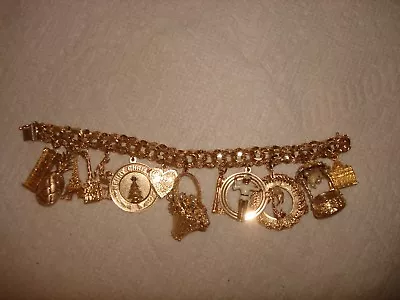 Vintage 14k Solid Gold Heavy Double Link Bracelet 6 3/4  Long With 13 Pc Charms  • $5942.95