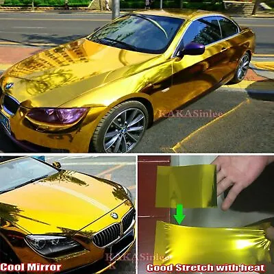 Smooth Stretchable Car Mirror Chrome Vinyl Wrap Sticker Decal Air Free - Gold US • $314.99