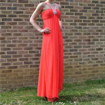 Xscape Coral Orange Maxi Dress With Diamond Detail | Prom Wedding | Worn Once • £30