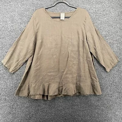 Match Point Womens L Linen Tunic Brown Canvas 3/4 Sleeve Ladies Casual Lagenlook • $34.99